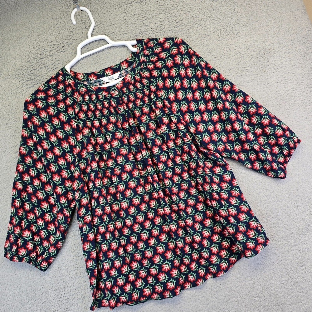 Croft & Barrow Top‎ Womens Plus Size 2X Blue Raglan Button Up Floral Cottagecore
